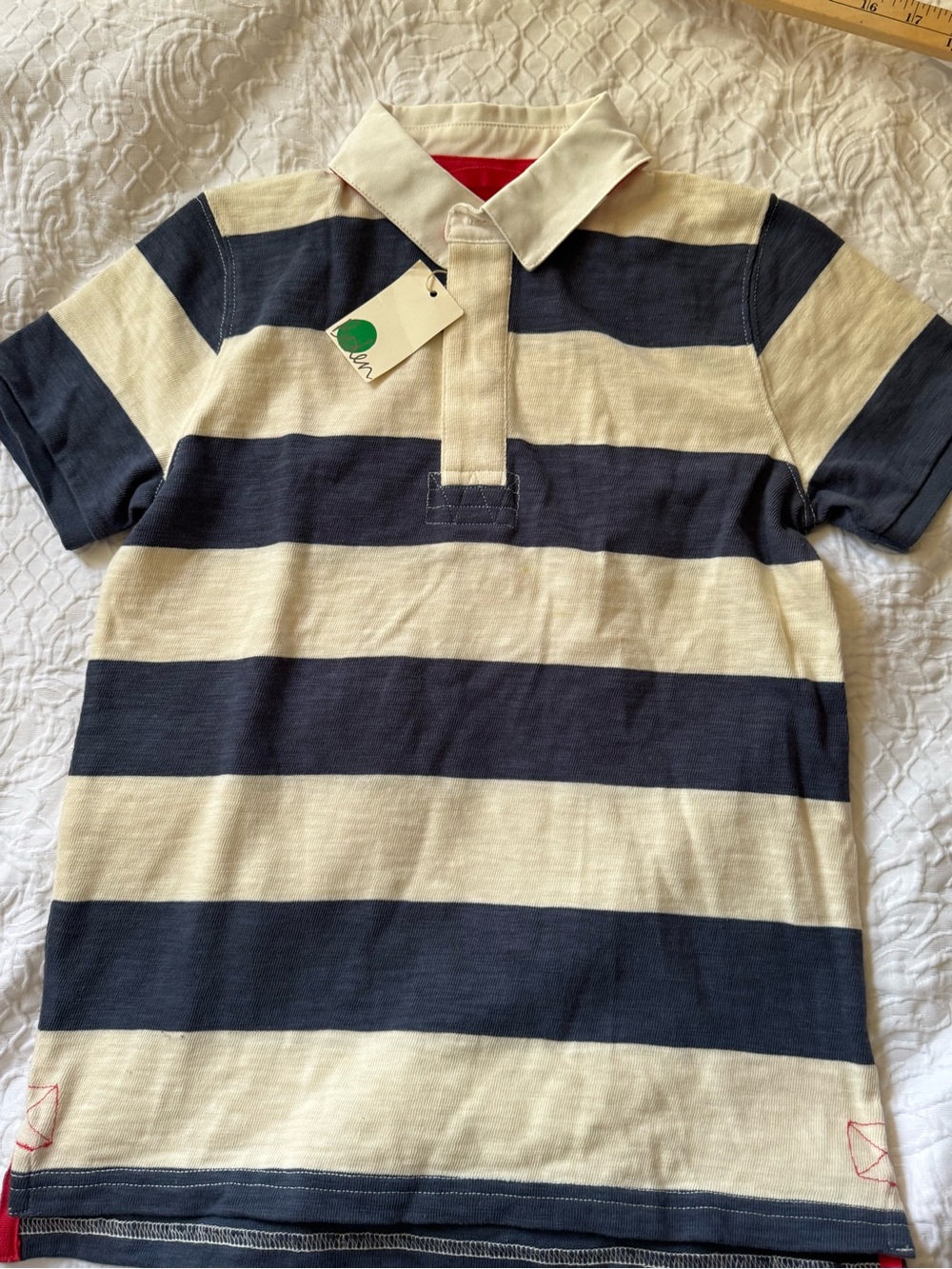 Boden Navy and Cream Striped Polo